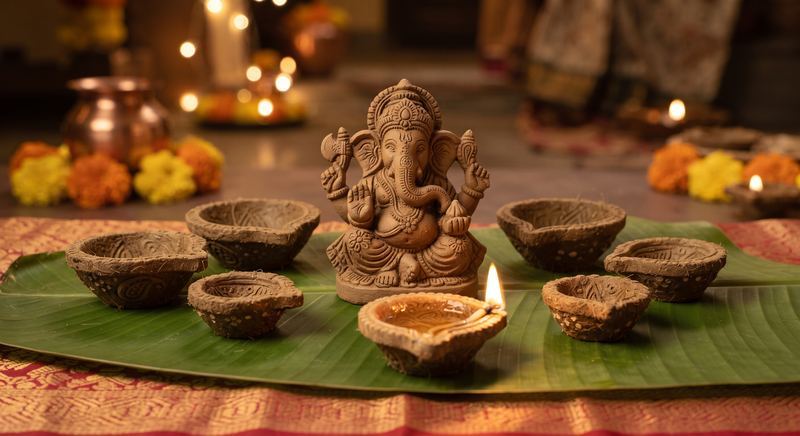 Cow dung diyas and idols